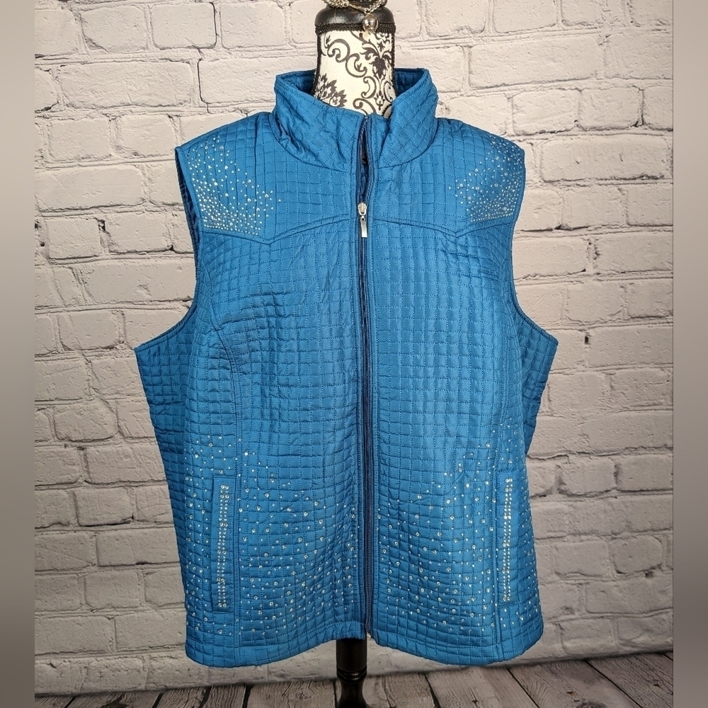 Glitter Scope women's plus sz 3x zip front quilted glitter vest pockets NWOT B1